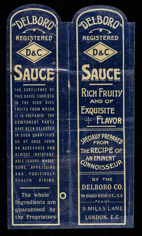 "Delboro" registered D&C Sauce : rich fruity and of exquisite flavor : specially prepared from the recipe of an eminent…