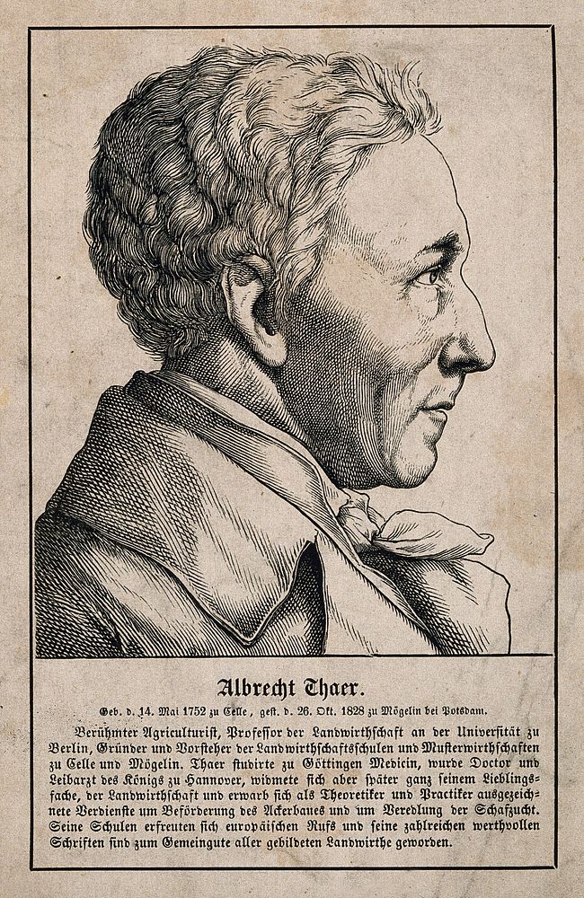 Albrecht Daniel Thaer. Woodcut.