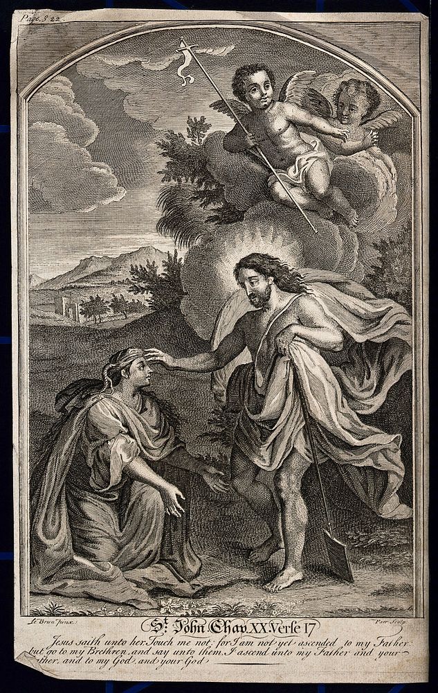 The risen Christ asks Mary Magdalene not to touch him. Etching by F. Parr after C. Le Brun.