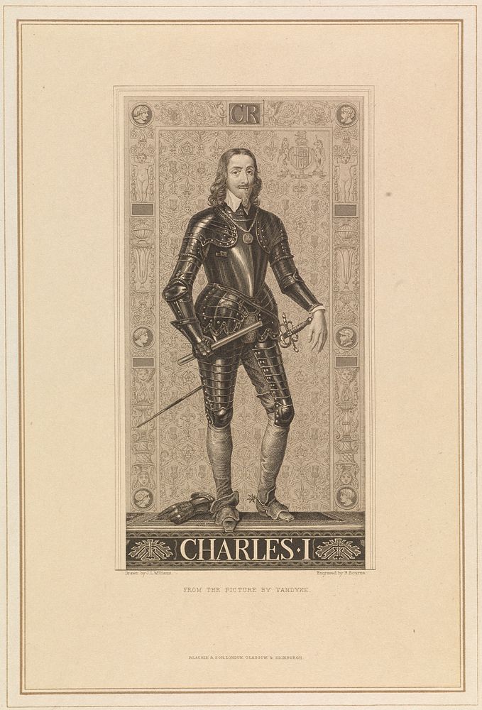 King Charles I. Engraving by H. Bourne after J.L. Williams after A. van Dyck.
