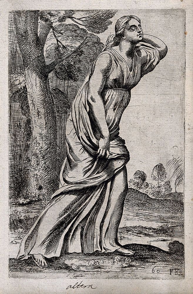 A daughter of Niobe. Etching by F. Perrier, 1638.