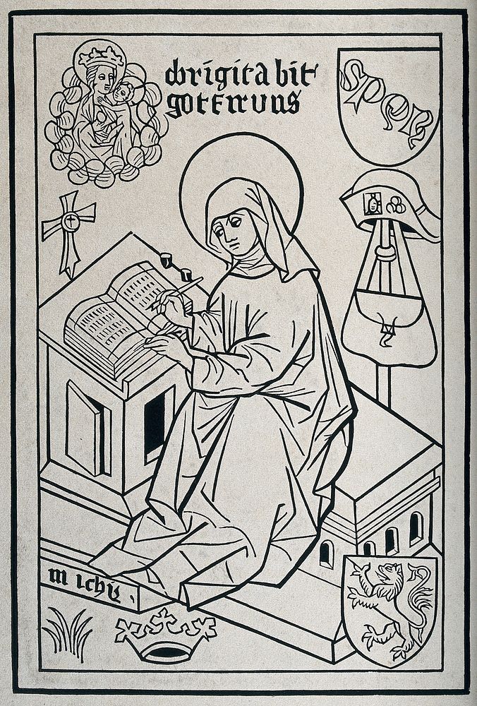 Saint Bridget of Sweden. Woodcut attributed to W.Y. Ottley.