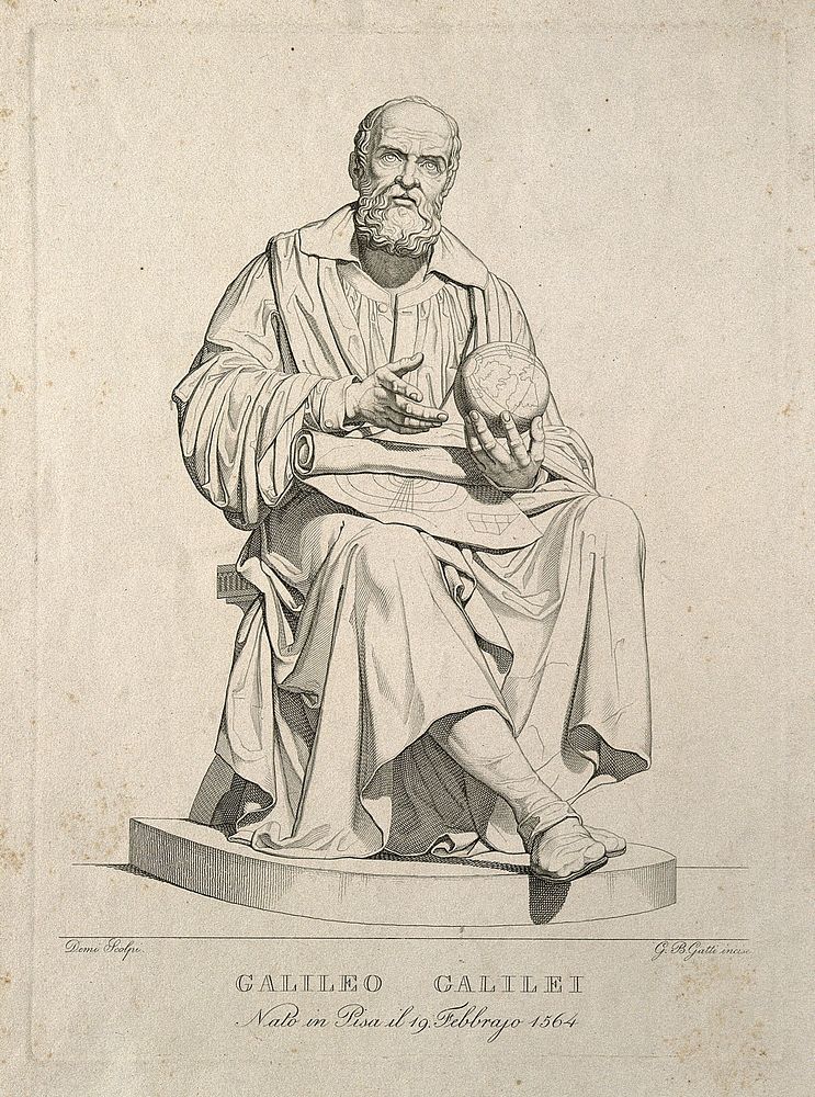 Galileo Galilei. Line engraving by G. B. Gatti after E. Demi, 1839.