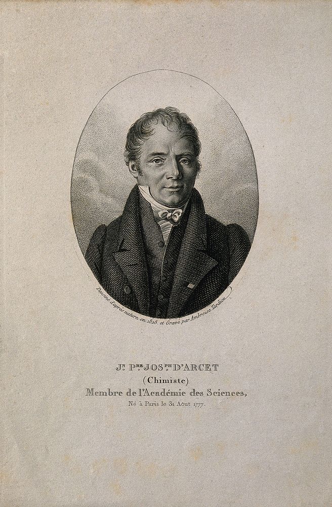 Jean Pierre Joseph d'Arcet. Stipple engraving by A. Tardieu after himself, 1828.