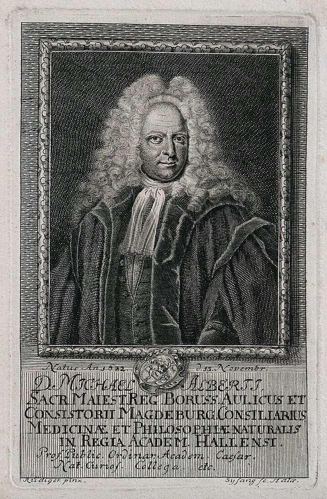 Michael Alberti. Line engraving by J. C. Sysang after J. A. Rüdiger.