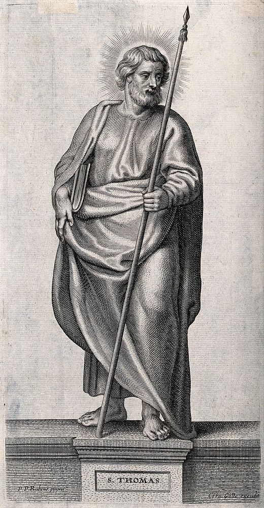 Saint Thomas. Line engraving after Sir P.P. Rubens.