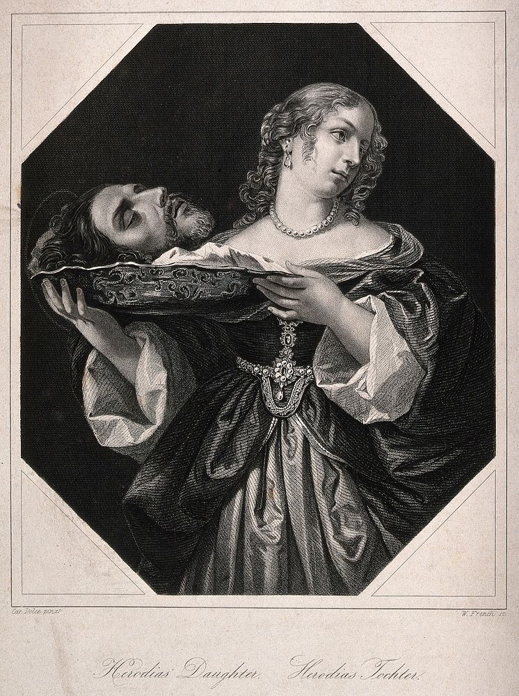 Decapitation of Saint John the Baptist. Stipple engraving by W. French after C. Dolci.