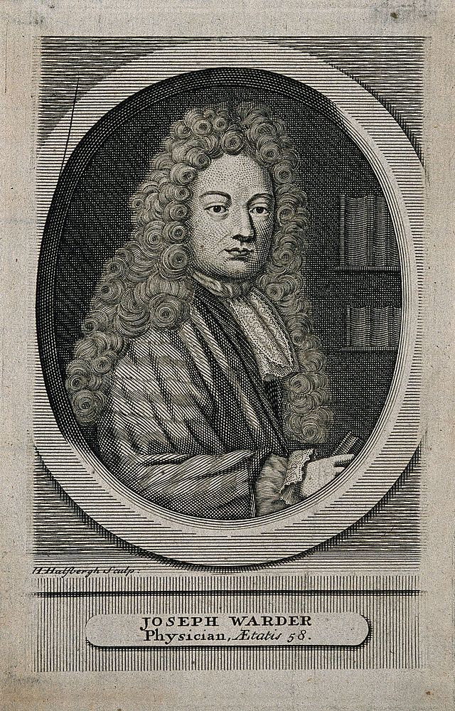 Joseph Warder. Line engraving by H. Hulsbergh, 1726.