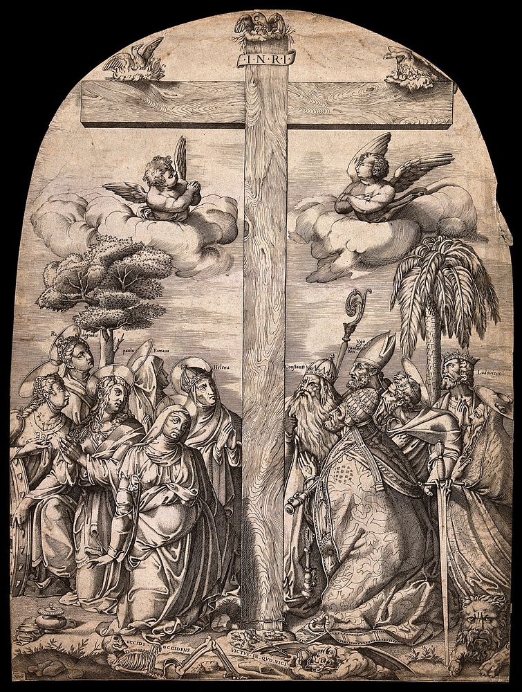 The Holy Cross, with Saint Catherine of Siena, Saint Mary Magdalen, Saint Catherine of Alexandria, Saint Radegund, Saint…