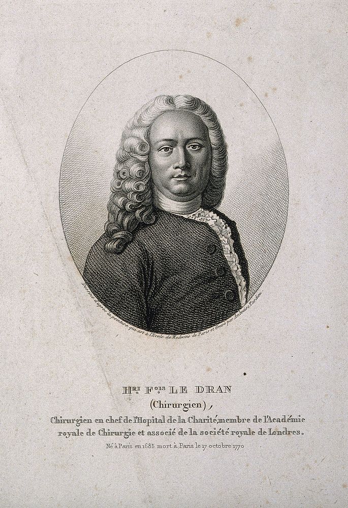 Henri François Le Dran. Stipple engraving by A. Tardieu.