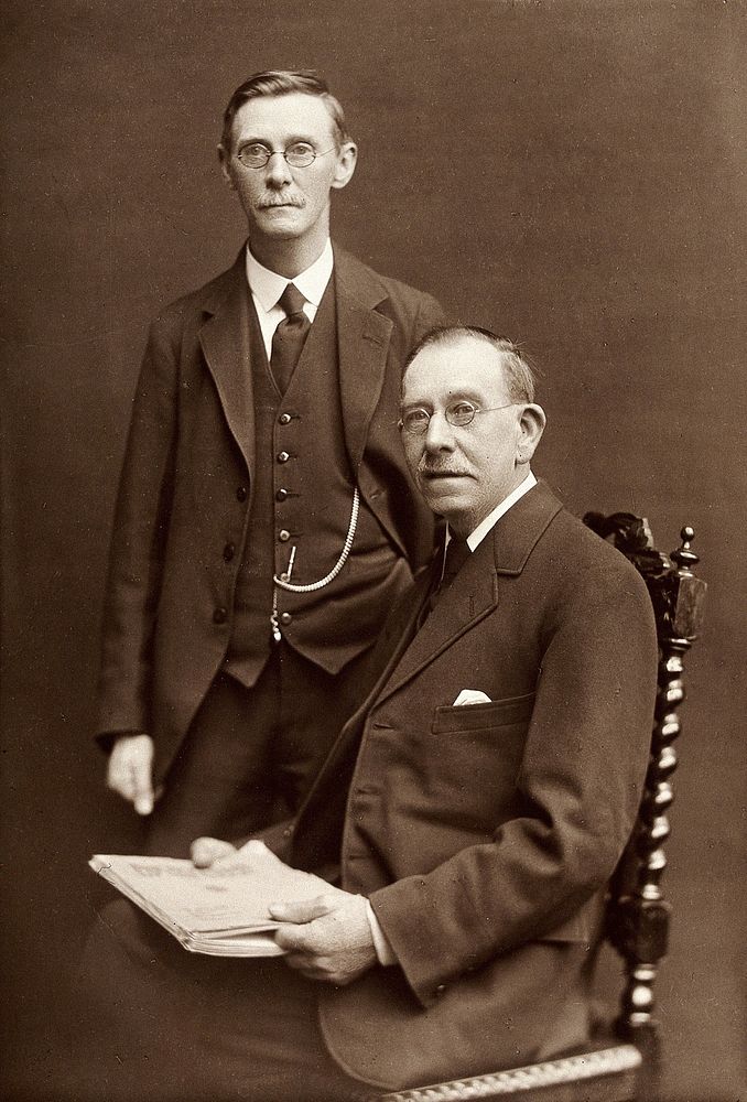 William Brown, J.P., and Andrew Brown, (of Glasgow): studio portrait. Photograph, ca. 1910.
