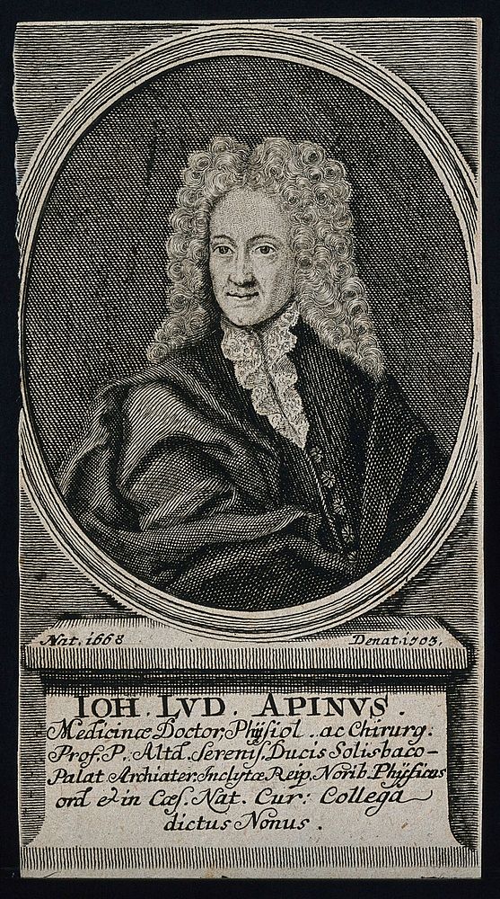 Johann Ludwig Apinus. Line engraving.