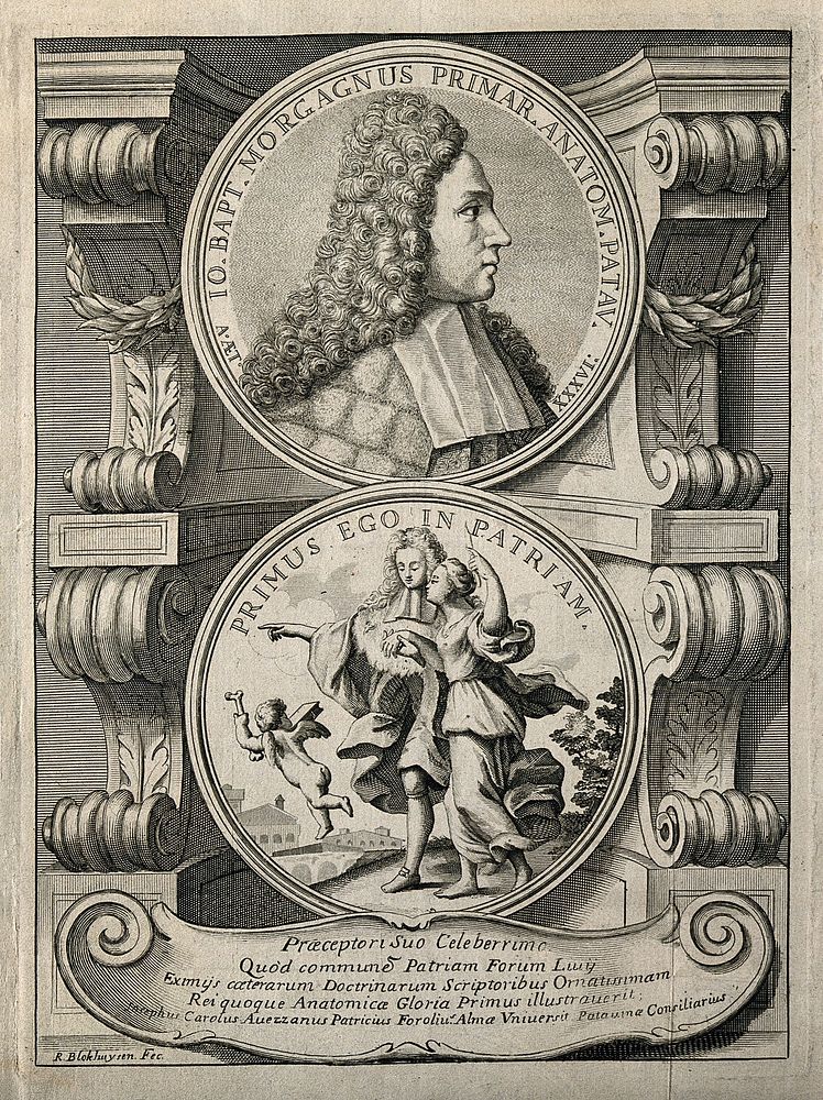 Giovanni Battista Morgagni. Line engraving by R. Blokhuysen, 1719.