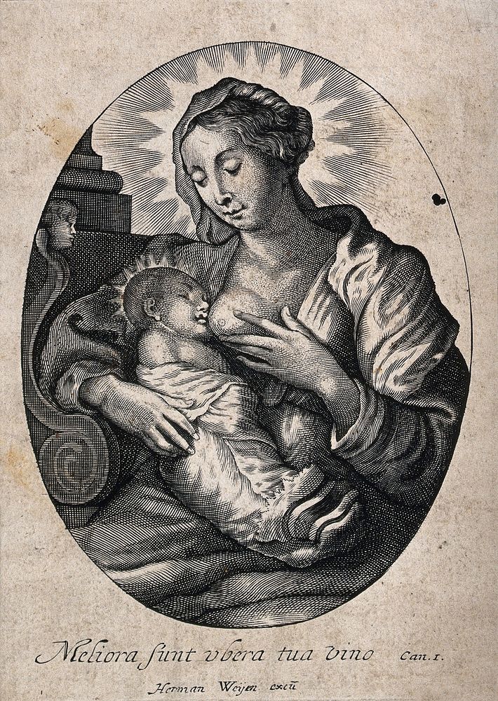 Saint Mary (the Blessed Virgin) with the Christ Child. Line engraving.