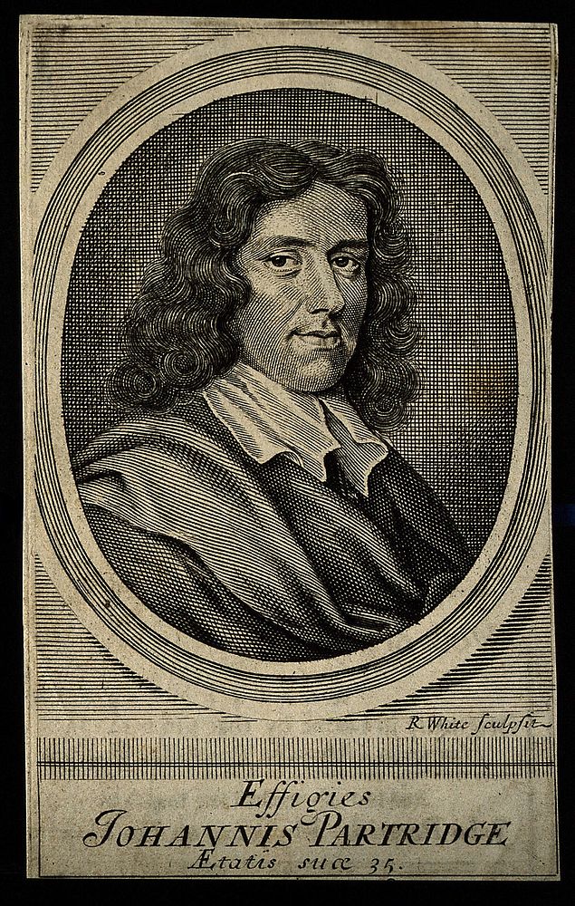 John Partridge. Line engraving by R. White, 1682, after himself.