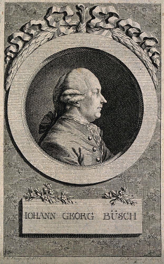 Johann Georg Büsch (Buesch). Line engraving by J. C. Krüger after C. H. Kniep, 1778.