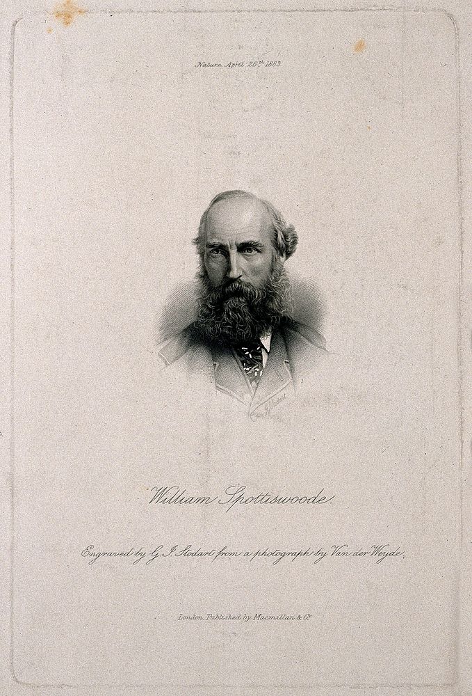 William Spottiswoode. Stipple engraving by G. J. Stodart, 1883, after H. Van der Weyde.