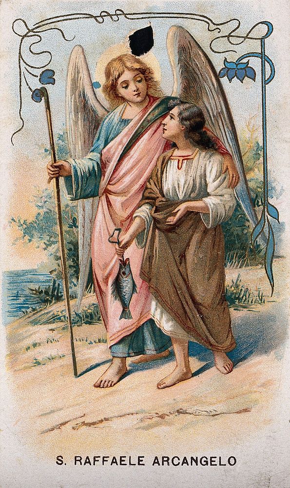 Saint Raphael the Archangel. Colour lithograph, 1898.
