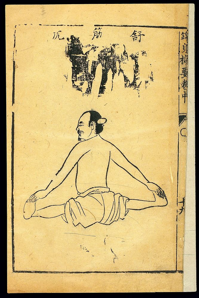Chinese woodcut: Daoyin exercises, Brocade of the Tiger, 4