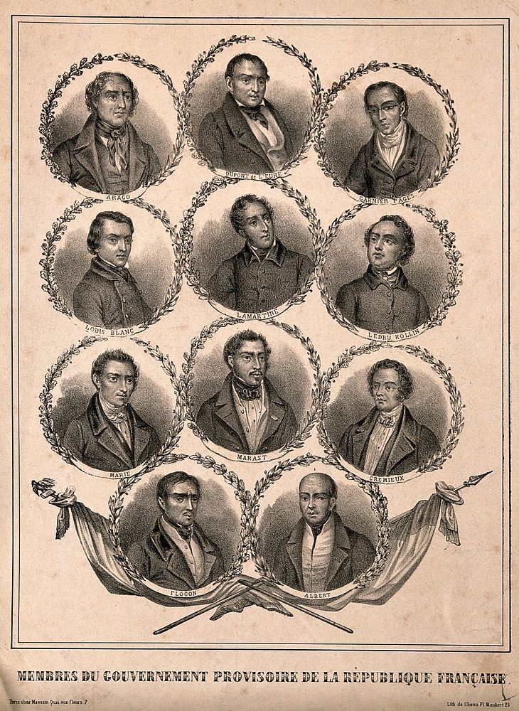 Members of the provisional government of the Second Republic of France, 1848. Lithograph.