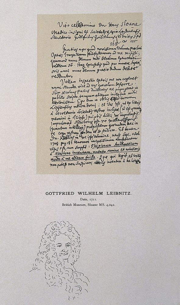 Gottfried Wilhelm, Baron von Leibniz: portrait, and facsimile of letter to Sir Hans Sloane about the discovery of calculus.…