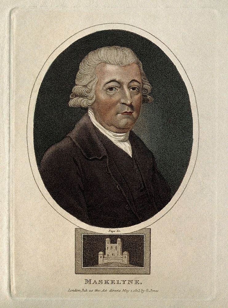 Nevil Maskelyne. Coloured stipple engraving by R. Page, 1815.