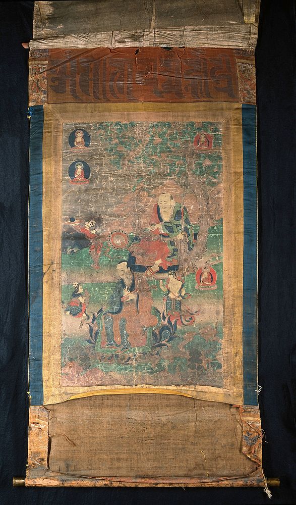 Two elders: Nāgasena (Tibetan kLu'i-sde) (above) and Panthaka (Tibetan Lam-bstan) (below). Distemper painting by a Tibetan…