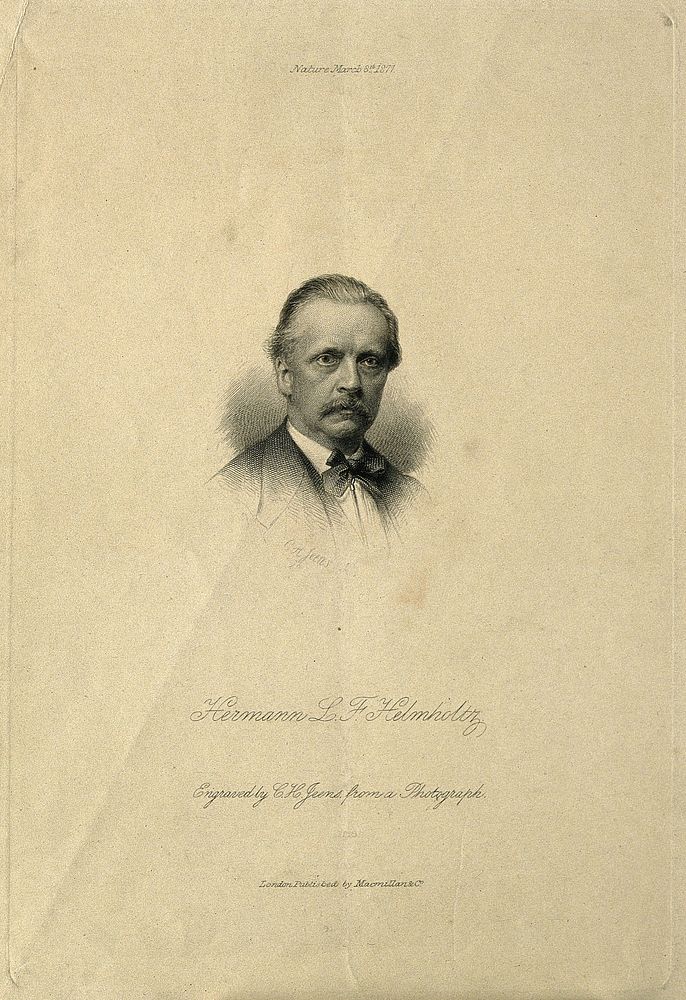 Hermann Ludwig Ferdinand von Helmholtz. Stipple engraving by C. H. Jeens, 1871.
