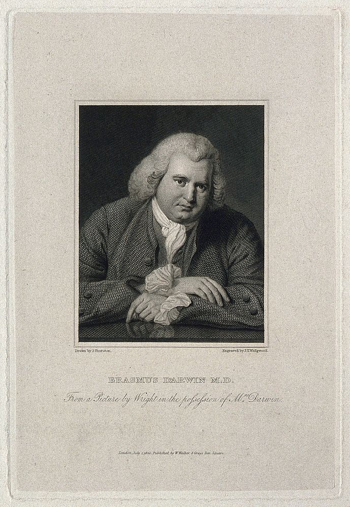 Erasmus Darwin. Line engraving by J. T. Wedgwood, 1820 after J. Thurston after J. Wright, 1770.