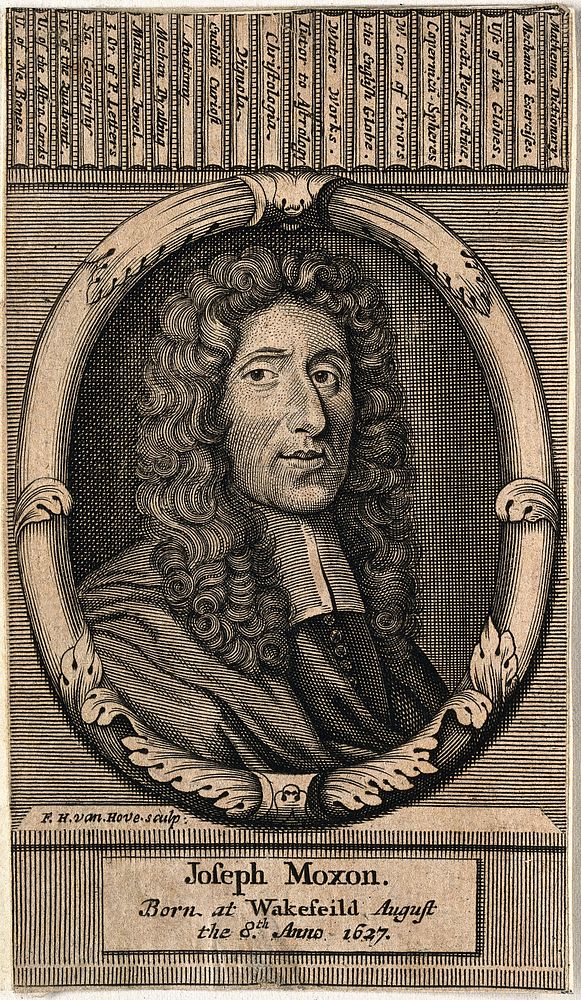 Joseph Moxon. Line engraving by F. H. van Hove, 1692.