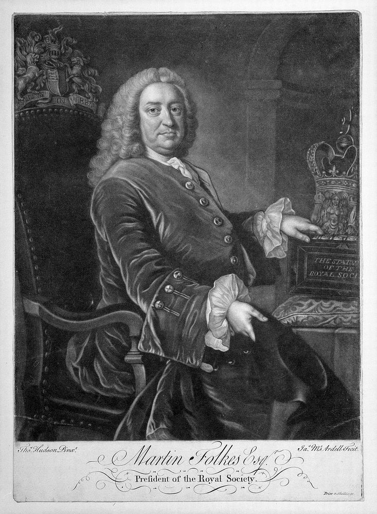 Martin Folkes. Mezzotint by J. MacArdell, 174-  after T. Hudson.
