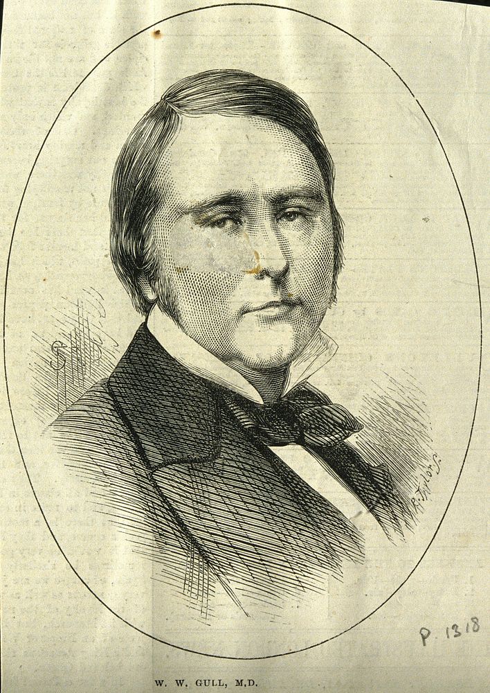 Sir William Withey Gull. Wood engraving by R. Taylor, 1871, after [S. T.].