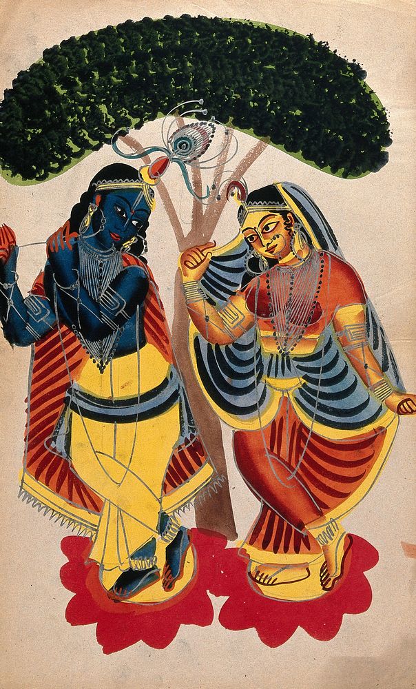 Radha and Krishna. Watercolour drawing.