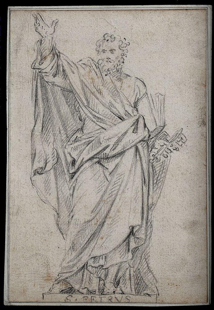 Saint Peter. Black chalk drawing after P. Monnot.