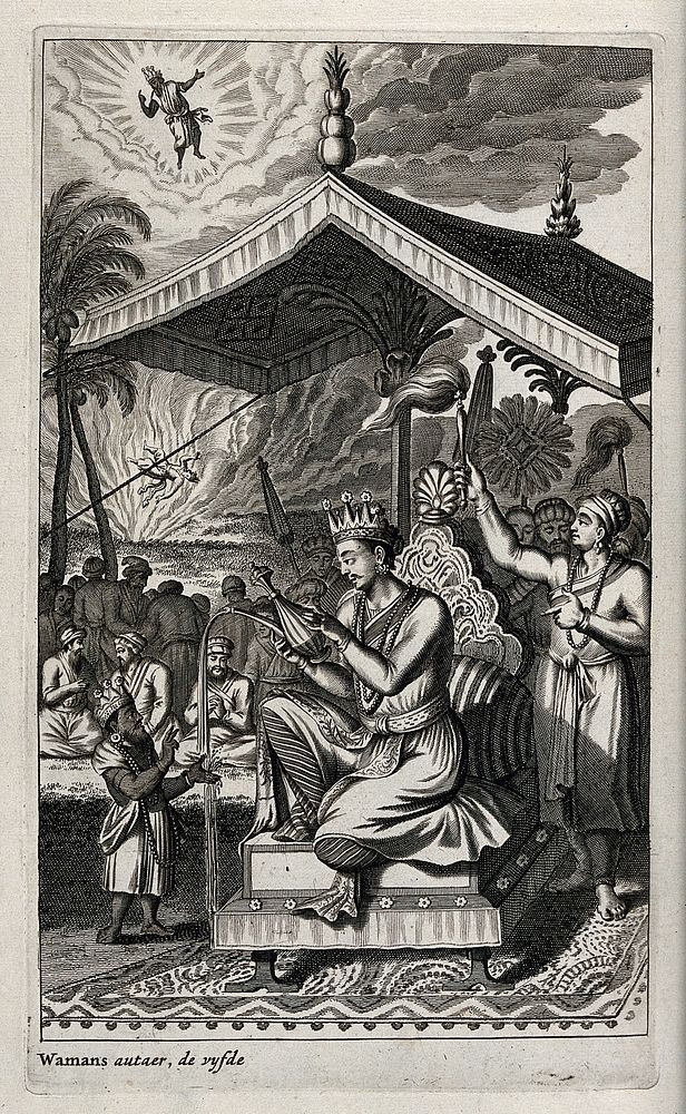 Vishnu in his incarnation as Vamana the dwarf. Engraving, 1672.