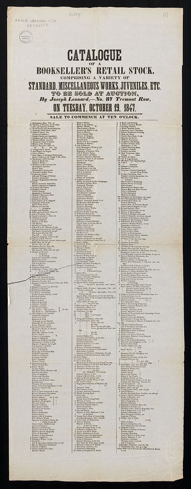 Catalogue of a bookseller's retail stock : comprising a variety of standard, miscellaneous works, juveniles, etc. : to be…