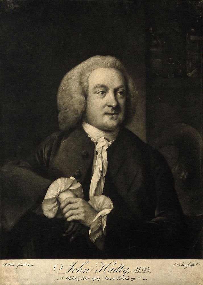 John Hadley. Mezzotint by E. Fisher after B. Wilson, 1759.