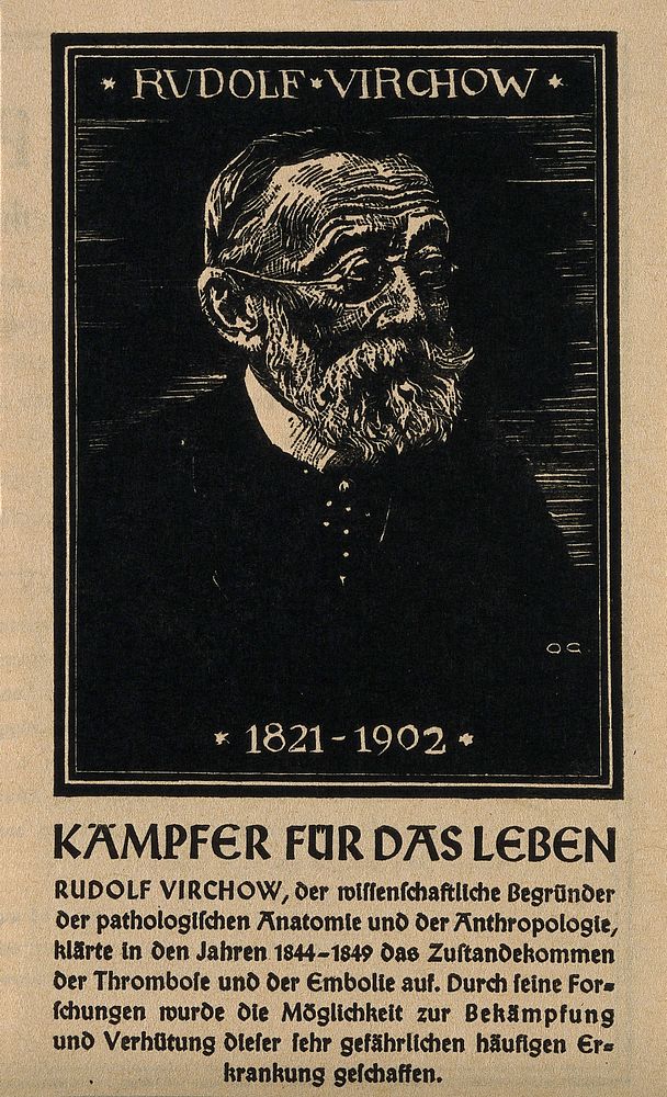 Rudolf Ludwig Karl Virchow. Reproduction of a woodcut by [O. C.].