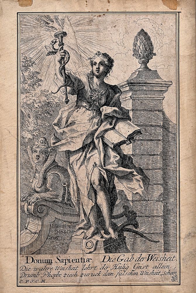 Allegory of true and false wisdom. Etching by J.G. Bergmüller.