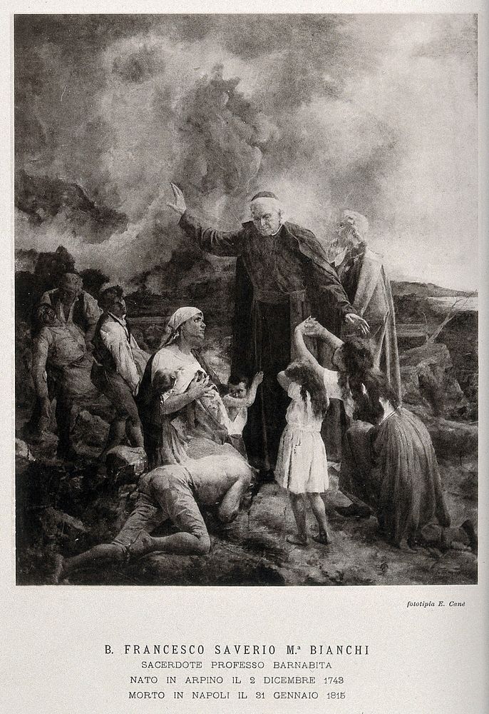 The blessed Francesco Saverio Maria Bianchi blesses poor and sick people; his goodness arrests the eruption of Vesuvius.…