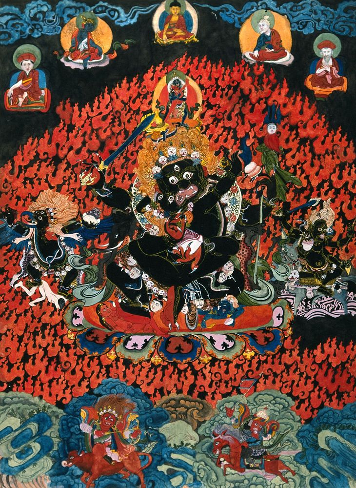 Mahakala with Shakti. Gouache painting by a Tibetan artist.