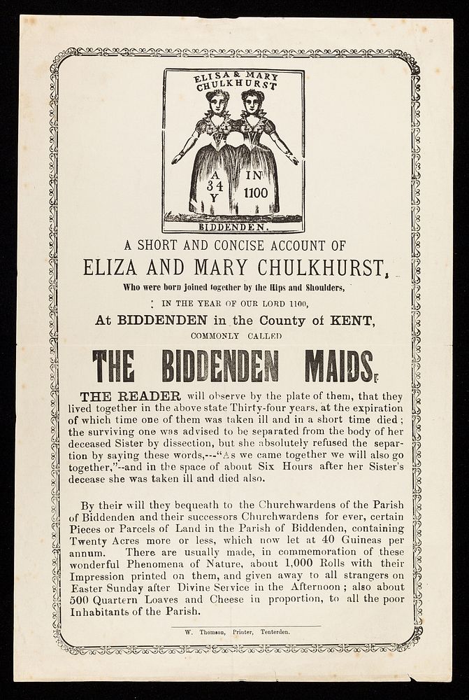 A short and concise account of Eliza and Mary Chulkhurst, who were born joined together by the hips and shoulders: in the…