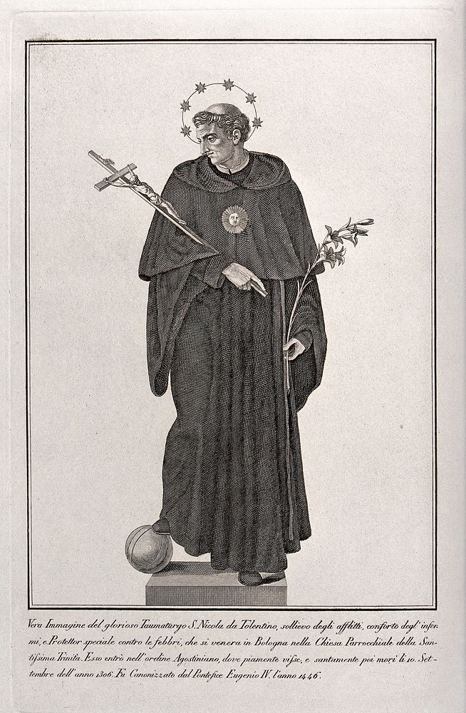 Saint Nicholas of Tolentino. Engraving.