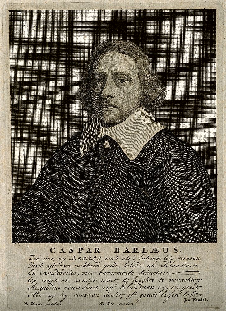 Caspar van Baerle [Barlæus]. Line engraving by P. Sluyter.