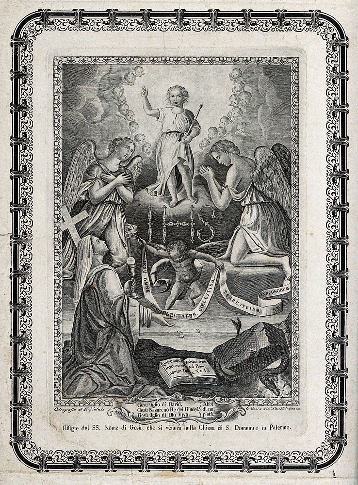 The Holy Name of Jesus in S. Domenico at Palermo. Engraving by S. D'Andrea after G. Mosca, 1854.