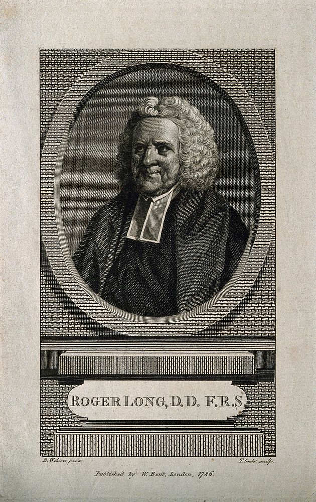Roger Long. Line engraving by T. Cook, 1786, after B. Wilson.