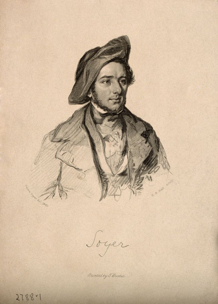 Alexis Benoît Soyer. Stipple engraving by H. B. Hall, 1859, after E. Soyer, 1843.