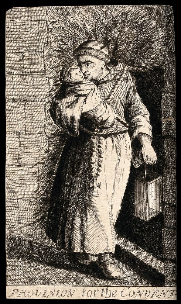 A monk carries a small child at night, while on his back he carries a bundle in which the face of a woman is visible: he is…