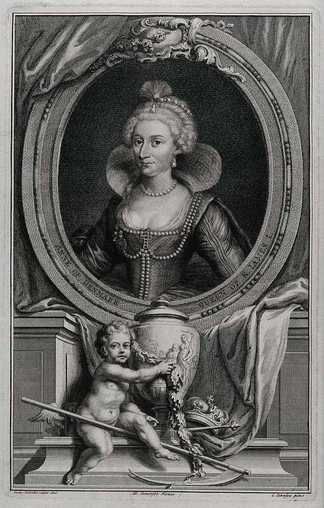 Anne of Denmark, consort of King James I and VI. Engraving by J. Houbraken after C. Johnson, 174-.
