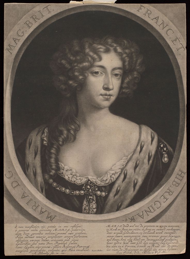 Queen Mary II. Mezzotint by A. Blooteling after P. Lely, ca. 1689.